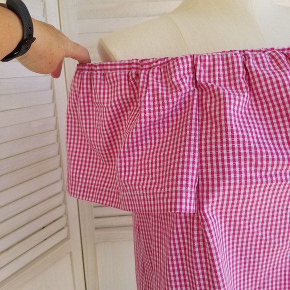 Top shop Pink Gingham Crop Top NWT On/Off Shoulder - Picture 5 of 9